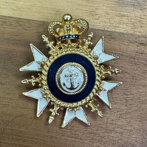 Vintage Nautical Gold and Blue Brooch